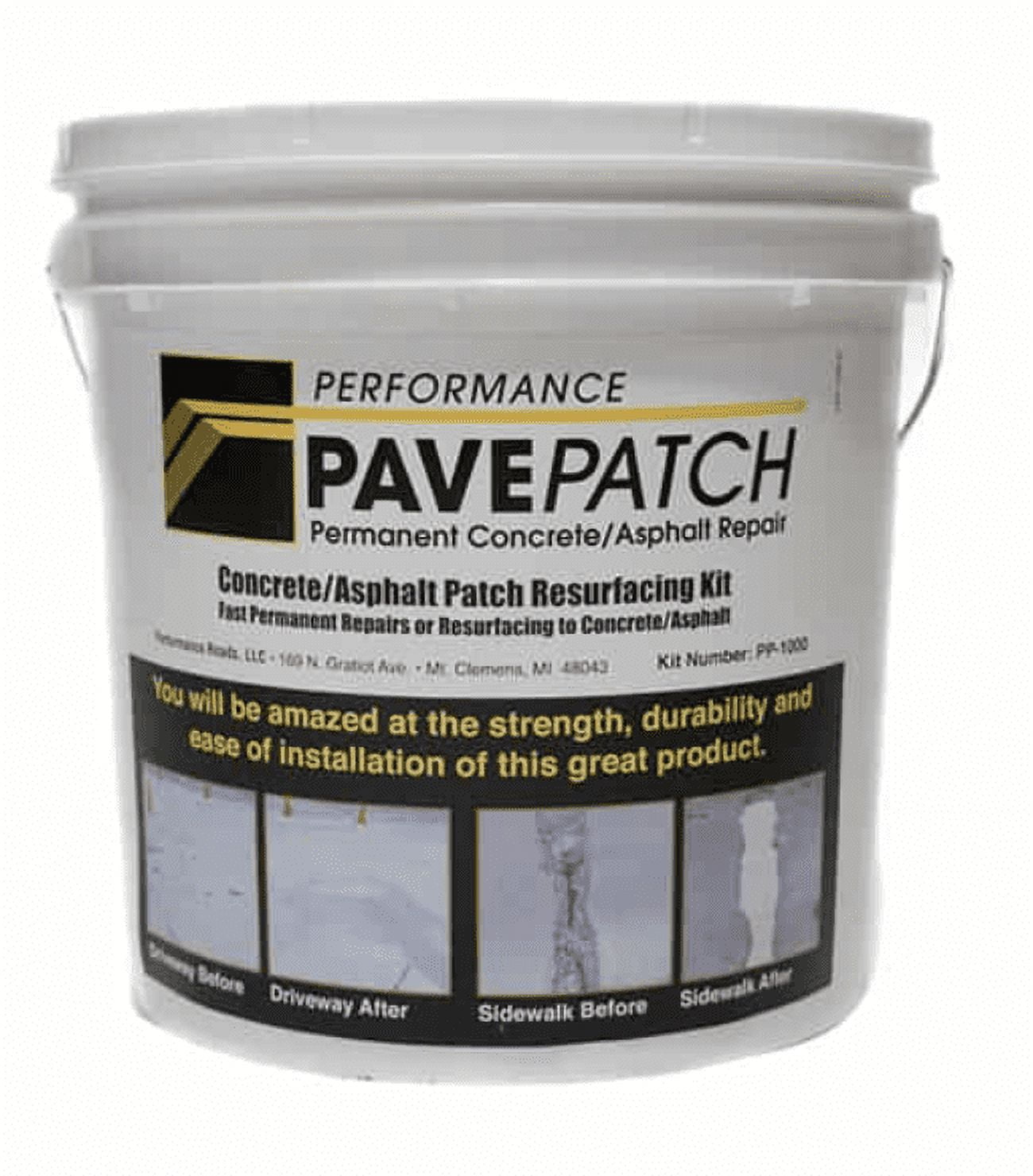 Performance PavePatch  High Performance DIY Concrete/Asphalt Patch Resurfacing Kit (Asphalt), 1 gal 8sf, 6x stronger than asphalt