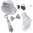 thumbnail image 1 of Performance Props, Sequined Hat Disco Costume Set with Glitter Tie Bow Tie Sunglasses and Gloves for Retro Theme Parties and Stage Activities, 1 of 3