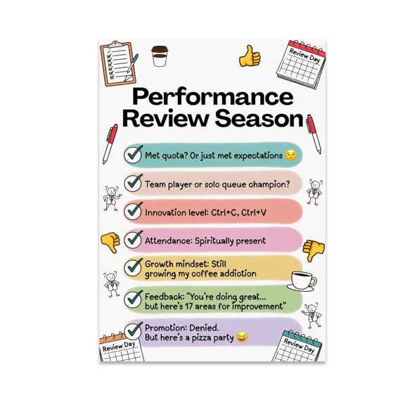 Performance Review Season Humor List - Recruiter Decor - 13x19 Poster Print