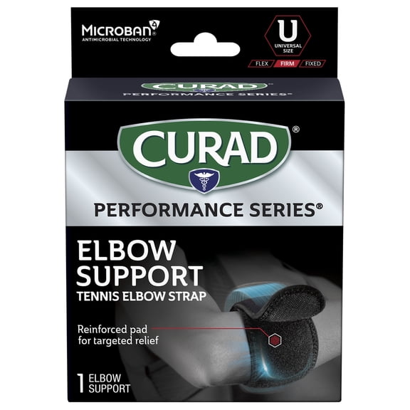 CURAD Performance Series Elbow Support, Tennis Elbow Strap, Universal, Black, 1 Each