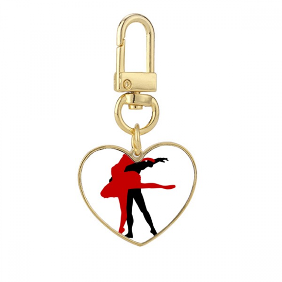 Performance Social Dancing Duet Dance Gold Heart Keychain Metal Keyring Holder