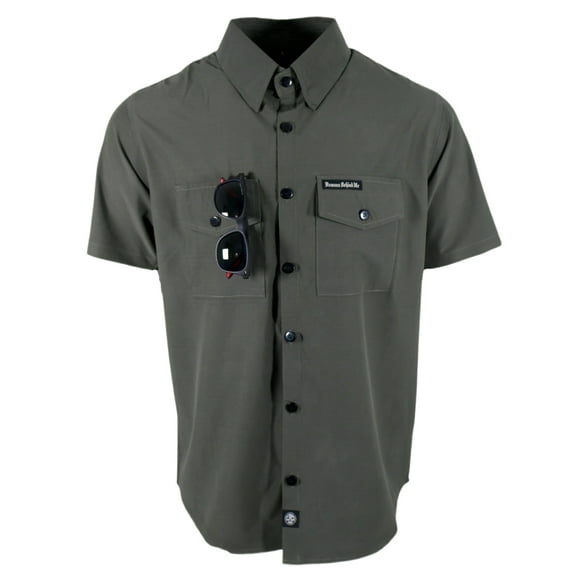 Performance Tech Gun Metal Hybrid Button Up Shirt (Hidden Snap Collars)