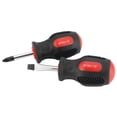 thumbnail image 1 of Performance Tool 1100 2-Piece Stubby Screwdriver Set - 1/4-Inch x 1 1/2-Inch Slotted, #2 x 1 1/2-Inch Phillips - Pressure Grip Rubber Handles, 1 of 2