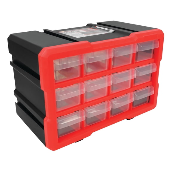 Performance Tool W5912 12-Drawer Interlocking Storage Cabinet with Ball Bearing Slides for Garage, Workshop, and Tool Organization