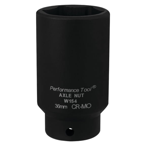 Performance Tool W154 36 mm Front Wheel Drive Axle Nut Socket, Chrome Moly Steel, Black
