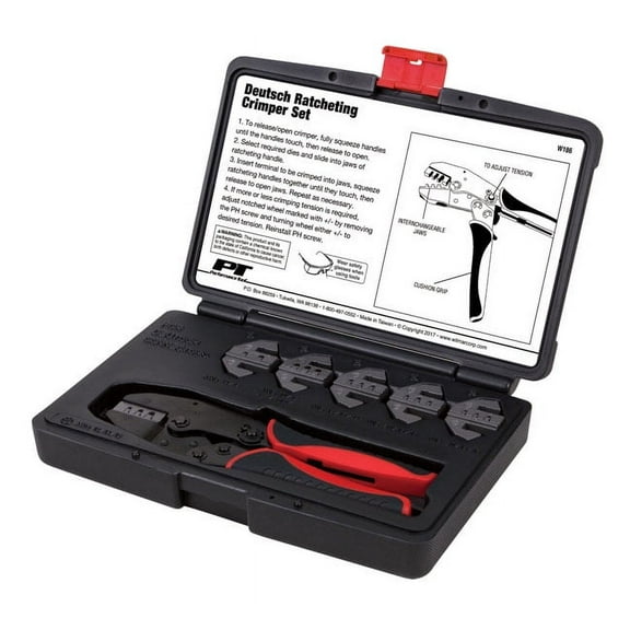 Performance Tool W186 Professional Quick Interchangeable Deutsch Ratchet Crimping Tool Set, 7-Piece