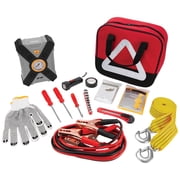 Performance Tool E00013 33 pc. Deluxe Roadside Assistance Kit Featuring Vortex 12V Rapid Tire Inflator, Booster Cables, Tow Rope, Flashlight, Socket Set, First Aid Kit, Tool Kit and Storage Case