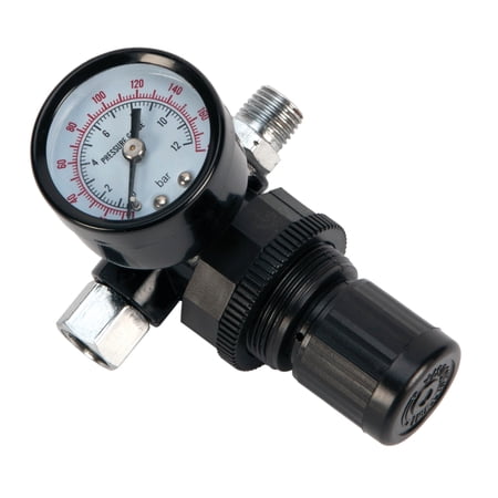 Performance Tool M688 Inline Locking Pressure Regulator with Gauge for Conventional and HVLP Spray Guns - 1/4 NPT, 0-180 PSI