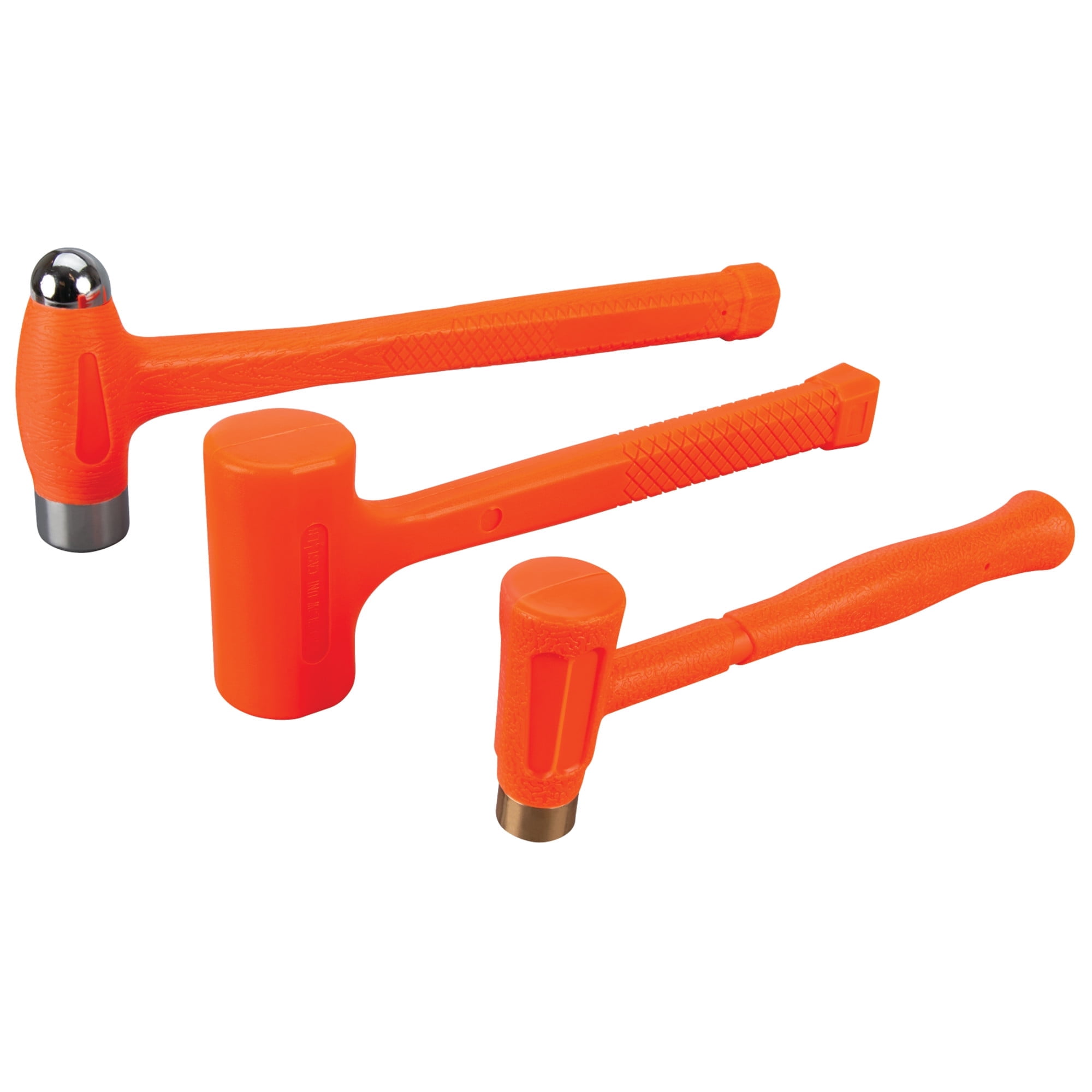 Performance Tool M7234 Dead Blow Hammer Set with Brass Cap, Ball-Peen, and Dead Blow Hammers and Urethane Coating, Orange (3-Piece)