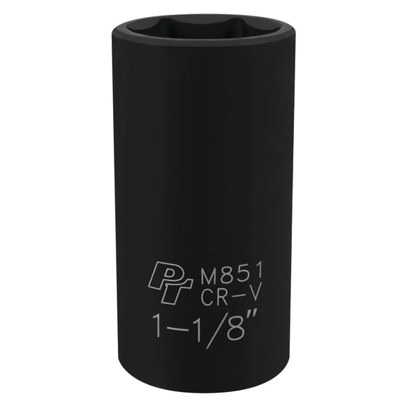 Performance Tool M851 1/2-Inch Drive 6-Point Impact Socket, 1-1/8-Inch for Heavy Duty Applications with Enhanced Grip and Durability