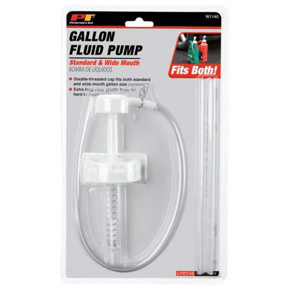 Performance Tool W1140 Standard & Wide Mouth Gallon Fluid Pump, 17 In. Hose, Two Inlet Hoses, Clear