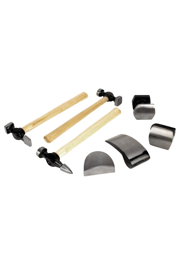 W1007DB 7-Piece Auto Body Repair Kit with Carbon Steel Hammer Heads and Various Dollies