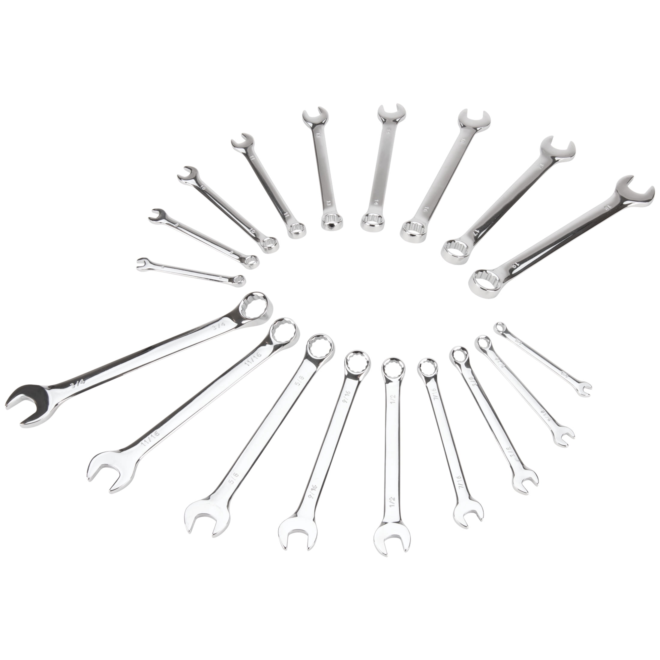 Performance Tool W1077 Combination Wrench Set - Chrome Vanadium Steel, SAE and Metric, 6-18mm, 1/4 - 3/4 inch, Mechanic Wrench Set, Automotive Repairs