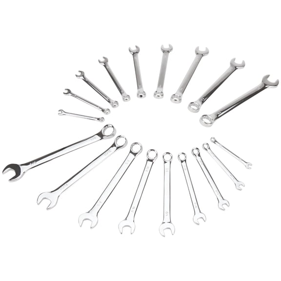 Performance Tool W1077 Combination Wrench Set - Chrome Vanadium Steel, SAE and Metric, 6-18mm, 1/4 - 3/4 inch, Mechanic Wrench Set, Automotive Repairs