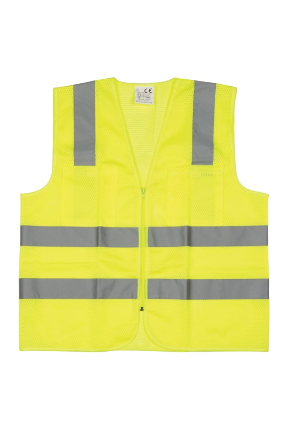 W1580 High-Visibility Reflective Safety Vest, Chest Pockets, Zip Closure, Neon Yellow