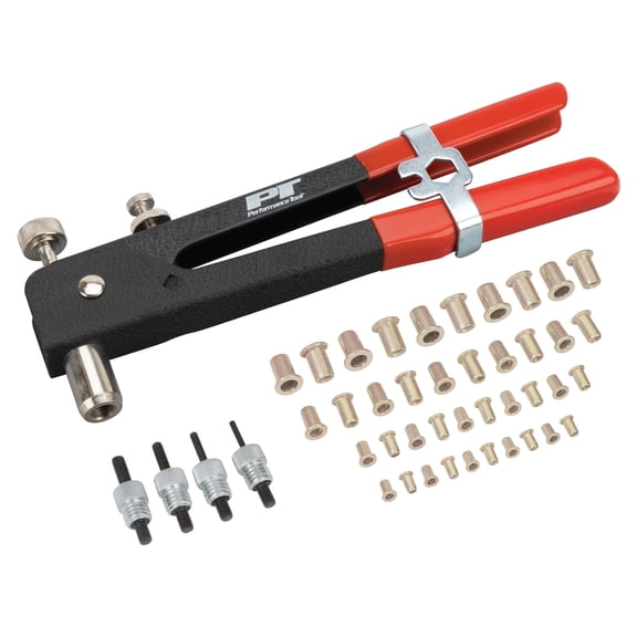 Performance Tool W2006 SAE Rivet Nut Kit Set Riveter Tool Rivet Nut Gun Thread Hand Riveter Rivet Gun Riveting Tools with 45pc Metric Rivet Nuts Included -/32 8-32 10-24 1/4-20
