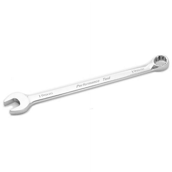 Performance Tool W30119 Long Chrome Combination Wrench, 19mm, with 12 Point Box End, Fully Polished, 11-1/16" Long