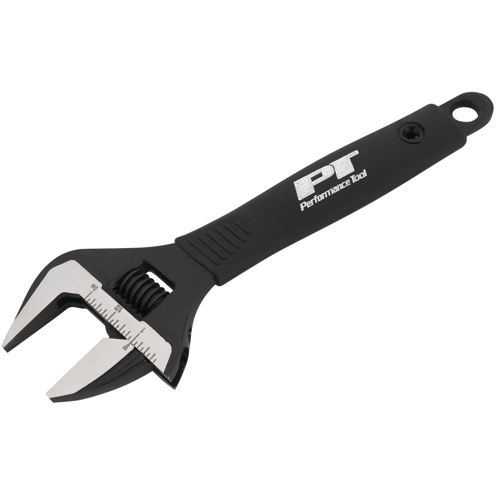 Performance Tool W30622 8 Inch Wide Mouth Adjustable Wrench: 1-1/2-in Jaw Capacity, Chrome Vanadium Steel, Ergonomic Molded Grip, Black Phosphate Finish, SAE/Metric, For Auto, Home, Black