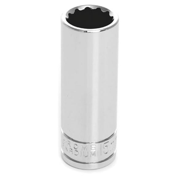 Performance Tool W38715 Chrome Socket, 3/8" Drive, 15mm, 12 Point, Deep