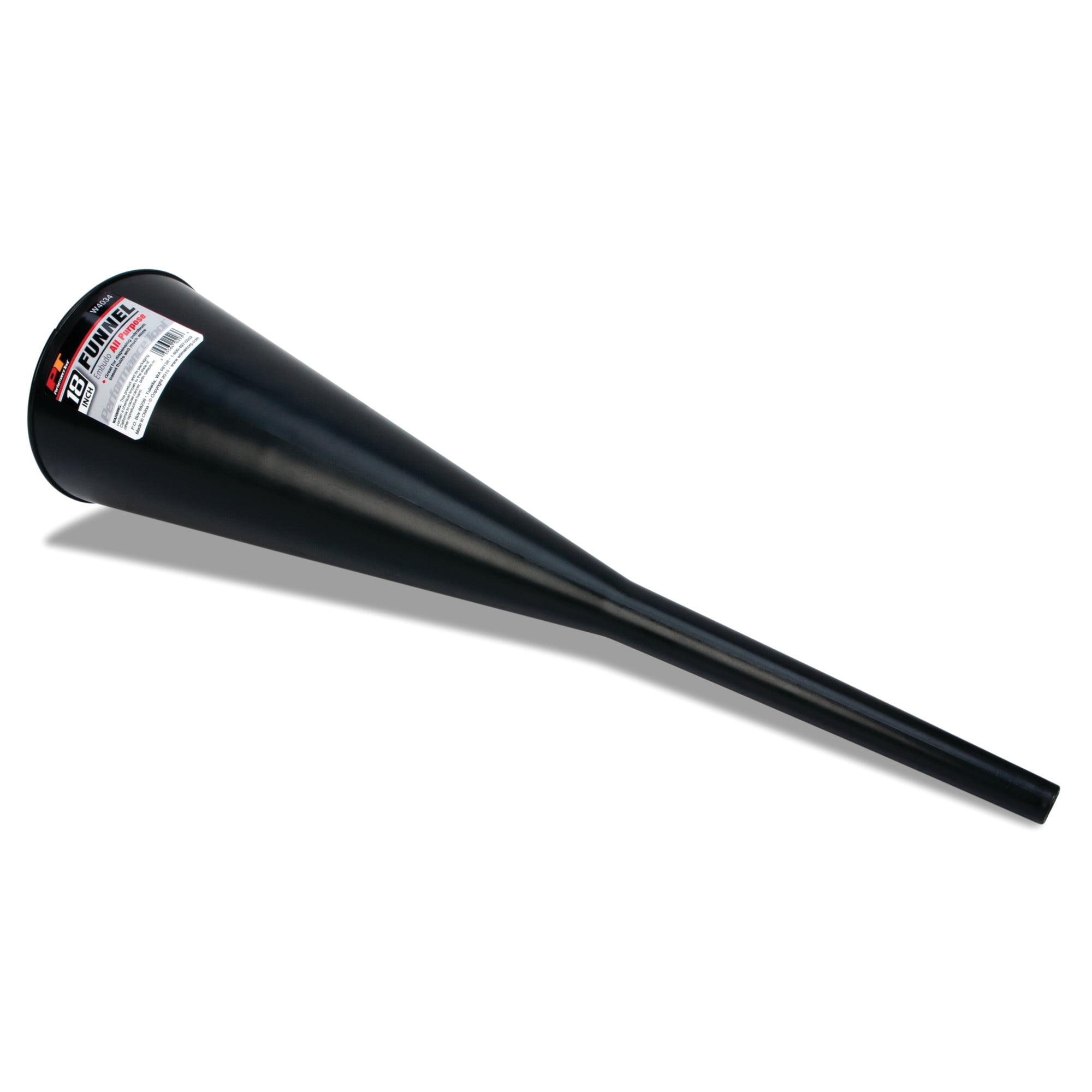 Performance Tool W4034 18 In. Multi-Purpose Funnel - Extra-Long Neck to Prevent Spills, Long Spout, Black