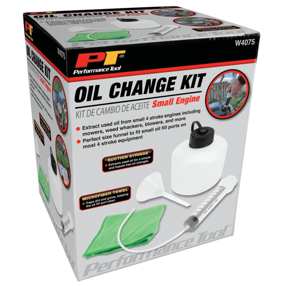 Performance Tool W4075 4-Stroke Oil Extractor and Changer with Suction Syringe, Funnel, and Microfiber Towel - Easy Oil Changes for Small Engines