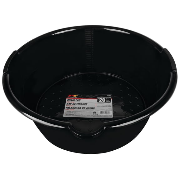Performance Tool W4081 20 Qt. Extra Large Drain Pan, Oil Change, Transmission Fluid, ATF, Differential, High-Capacity, Reinforced Polypropylene, Side Handles, Pour Spout, Black