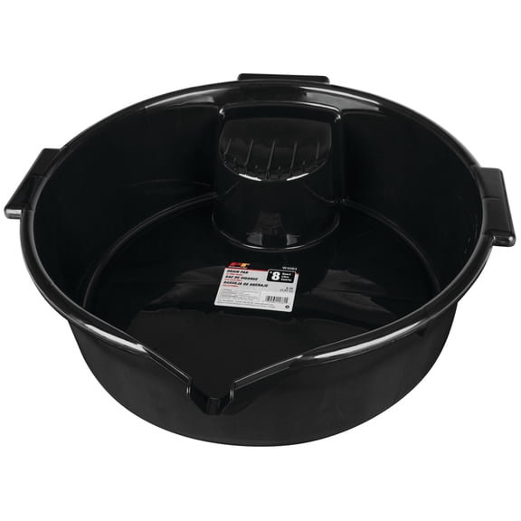 Performance Tool W4083 8 Qt. Drain Pan w/ Filter Holder - Oil Change, ATF, Coolant Catch, Oil Filter Tray, Chemical-Resistant, Auto Repair Catch Pan, Black