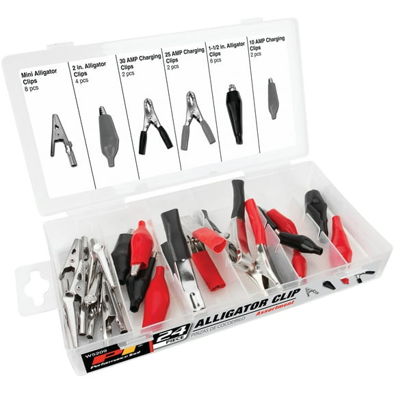 Performance Tool W5209 - 24pc Low Voltage Jumper Lead Repair Kit with Alligator Clips and Charging Clips for Test Equipment and Chargers