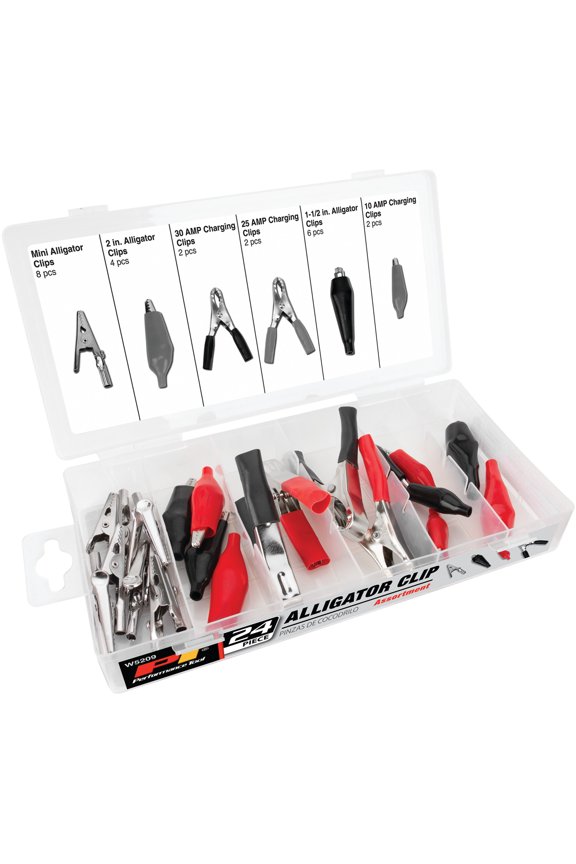 W5209 - 24pc Low Voltage Jumper Lead Repair Kit with Alligator Clips and Charging Clips for Test Equipment and Chargers
