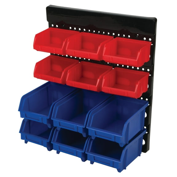 Performance Tool W530 Wall Mount Bin Rack System with 12 Bins for Organizing Parts and Tools