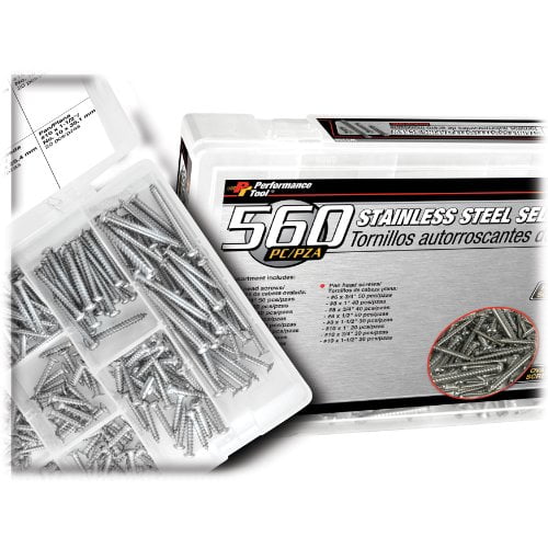 Performance Tool W5356 560-Piece Self-Tapping Screw Assortment, Stainless Steel