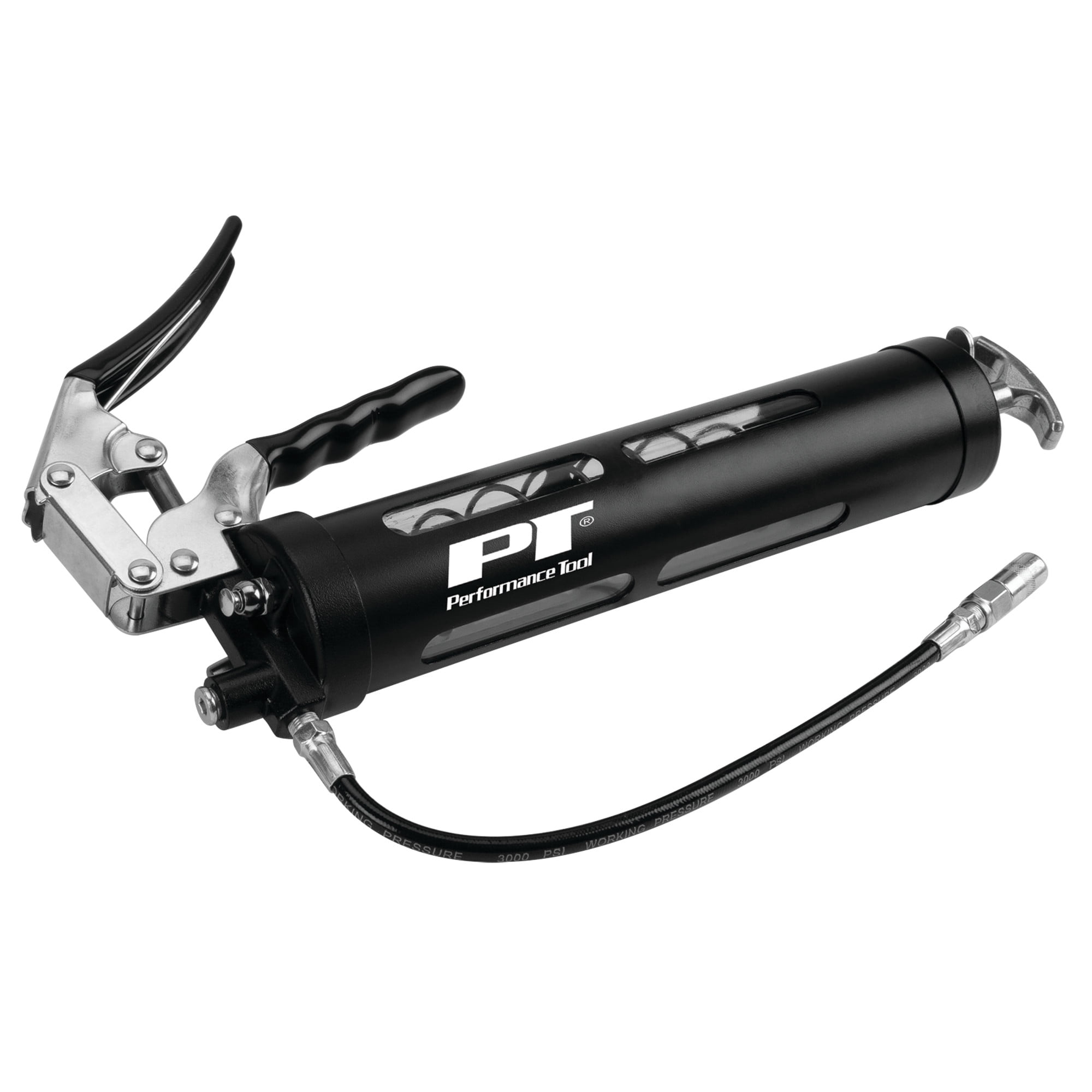 Performance Tool W54294 Clear View Pistol Action Manual Grease Gun with 12-Inch Wipe Hose and Coupler
