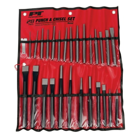 Performance Tool W7540 28-Piece Punch and Chisel Set - Strong 6150 Chrome Vanadium Steel, Heat Treated and Tempered, with Storage Tray Included