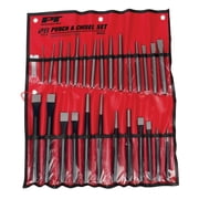 Performance Tool W754 28-Piece Punch and Chisel Set - Strong Chrome Vanadium Steel, Heat Treated and Tempered Carbon Steel, with Roll-Up Storage Pouch