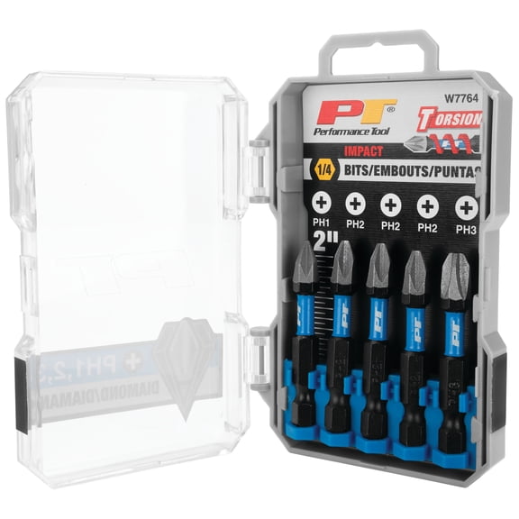 Performance Tool W7764 5-Piece Diamond-Tip Phillips Impact Bit Set