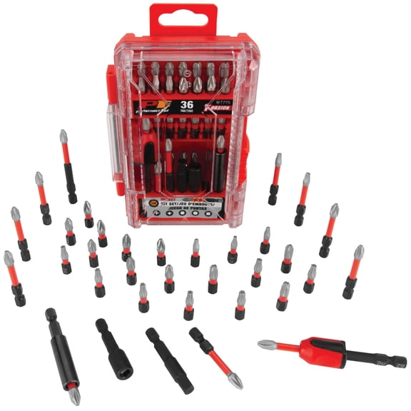 Performance Tool W7775 36-Piece Impact Bit Set - Pozidriv, Phillips, Slotted Bits, Nut Driver, Automotive Repair, Household, Black