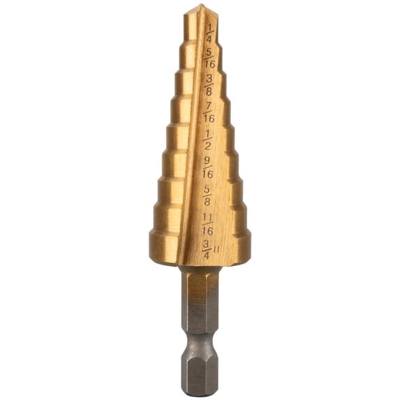 Performance Tool W7778 9-Step Titanium Nitride-Coated HSS Drill Bit - 1/4-3/4 Inch Steps, Use on Wood, Metal, Plastic