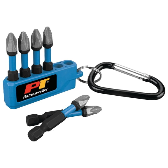Performance Tool W7782 6 Piece Diamond Tip Bit Set - #2 Phillips, S2 Steel Drill Bit, Carabiner Clip