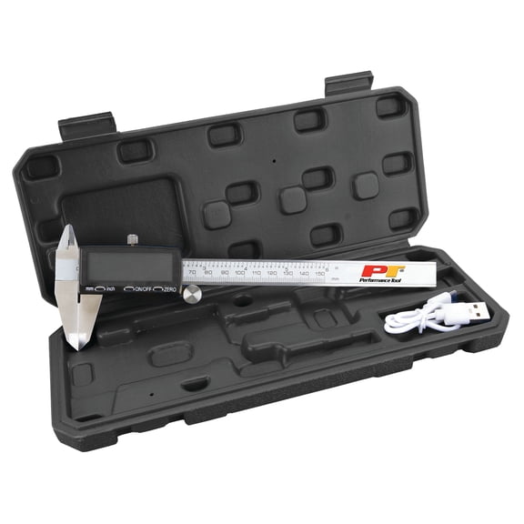 Performance Tool W80153 6 Inch Steel Digital Caliper with Large LCD Screen, USB C Charging, Stainless Body, Inch/Metric Conversion, Precision Measuring Tool for Home Garage Shop Professional Use