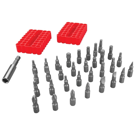 Performance Tool W8661 33-Piece Impact Torsion Bit Set, S2 Steel, 1-Inch Phillips, Slotted, Star, Square, Metrix Hex, SAE Hex Bits, 2-1/2 Inch Magnetic Bit Holder, 2-Sided Rubber Case, Red