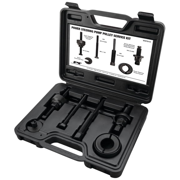 Performance Tool W87019 Power Steering Pump Pulley Puller Kit - Four-Cylinder, V6, V8, Storage Case, Domestic and Import Power Steering Service Kit