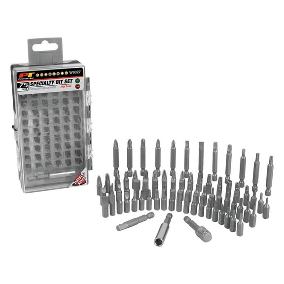 Performance Tool W9027 75-Piece Specialty Bit Driver Set with Multiple Fastener Styles for Most Common Jobs and Convenient Flip Case