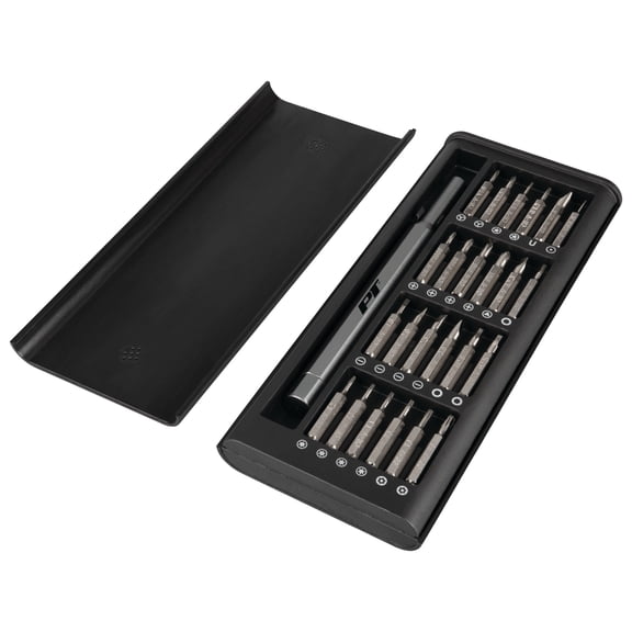 Performance Tool W9221 25 Pc. Precision Bit Set - Phillips, Slotted, Star, Tri-Wing, Triangle, Pin, Spanner Bits, Automotive Repair, Watch Repair, Electronics Screwdriver Set - Gray