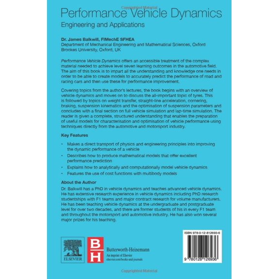 Pre-Owned Performance Vehicle Dynamics: Engineering and Applications [Paperback] Balkwill, James