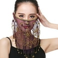 thumbnail image 1 of Performance Veil Flower Sequins Beads Decor See-through Lace Belly Dance Tribal Face Veil Breathable Fabric Adjustable Strap Indian Dance Veil Halloween Costume Accessory, 1 of 8