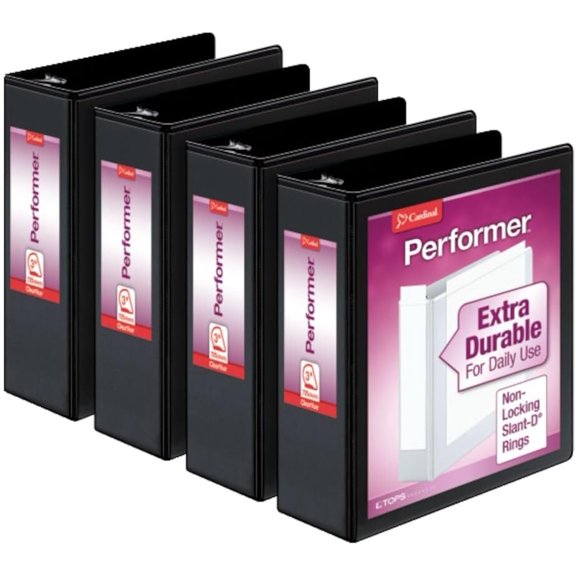 Performer 3-Ring Binders, 3", Non-Locking Slant-D Rings, 725-Sheet Capacity, ClearVue Presentation, Non-Stick, PVC-Free, , 4-Pack (27601)