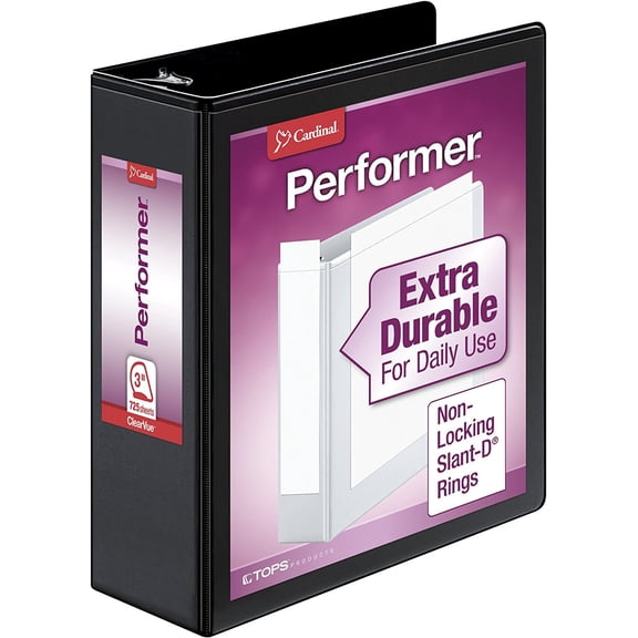 Performer Clearvue Slant-D Ring Binder, 3 Rings, 3" Capacity, 11 X 8.5, Black | Bundle of 2 Each