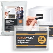 Performore 50 Pack of 4X 3" Magnetic Name Badge Holders Clear PVC Horizontal ID Card Tags Kit Waterproof Reusable Plastic