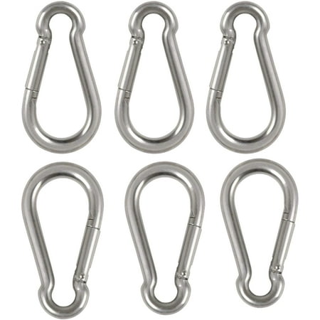Performore 6 Pack of 2 1/4 Inches Stainless Steel Safety Spring Snap Hook Carabiner, Multi-Purpose Heavy Duty Stainless Steel Carabiner Clips for Keys Swing Set Camping Fishing Hiking Traveling