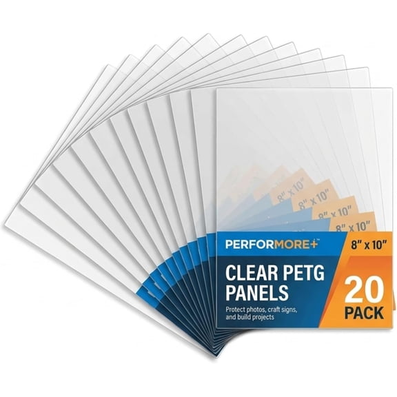 Performore Clear PETG Sheet Panels, 0.04" Thick, Shatter-Resistant, Plastic Material, 8"x10"x0.04"